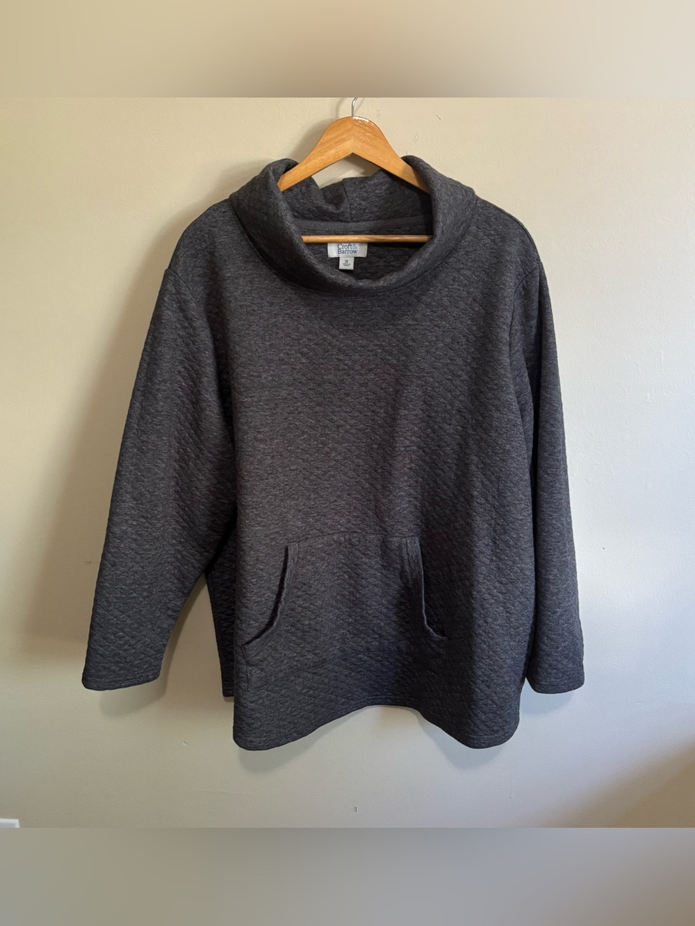 Croft & Barrow 2XL Dark Gray Quilted Cowl Neck Pullover Sweatshirt